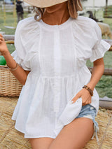 Peplum Round Neck Flounce Sleeve Blouse - Trendsi - Flyclothing LLC