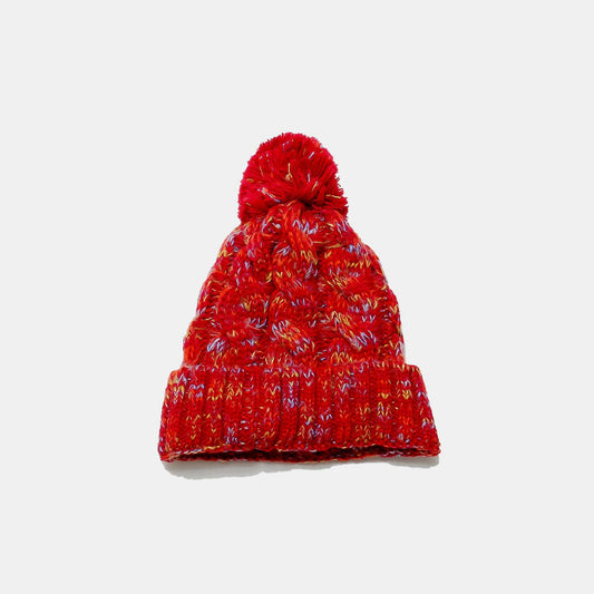 Contrast Cable-Knit Hat with Pompom - Trendsi
