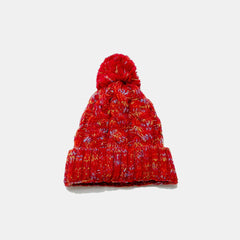 Contrast Cable-Knit Hat with Pompom - Trendsi
