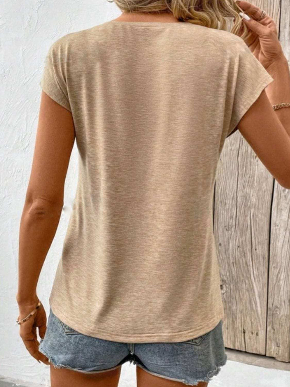 V-Neck Short Sleeve T-Shirt - Trendsi - Flyclothing LLC