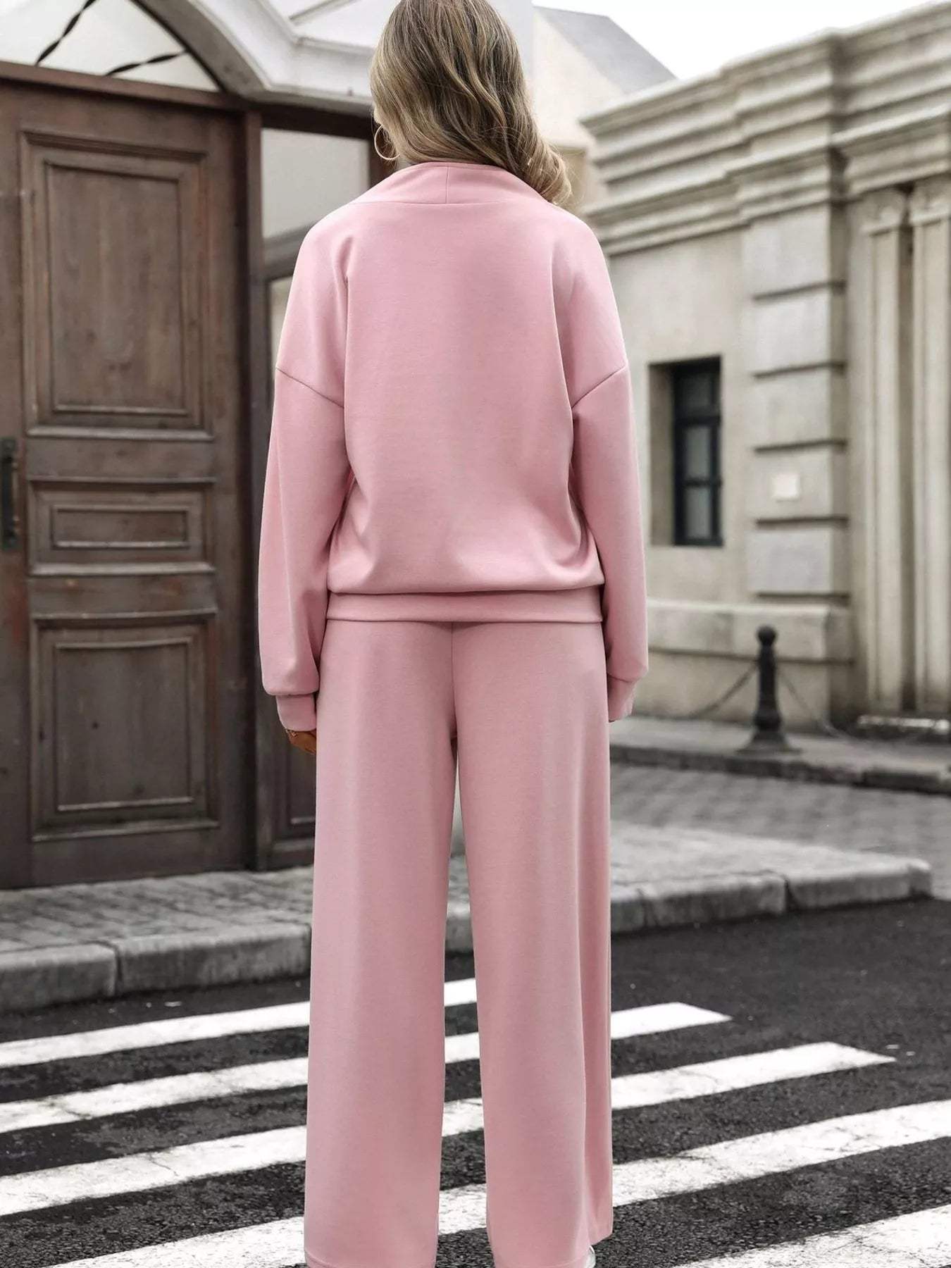 Half Zip Sweatshirt and Wide-Leg Pants Set - Trendsi - Flyclothing LLC
