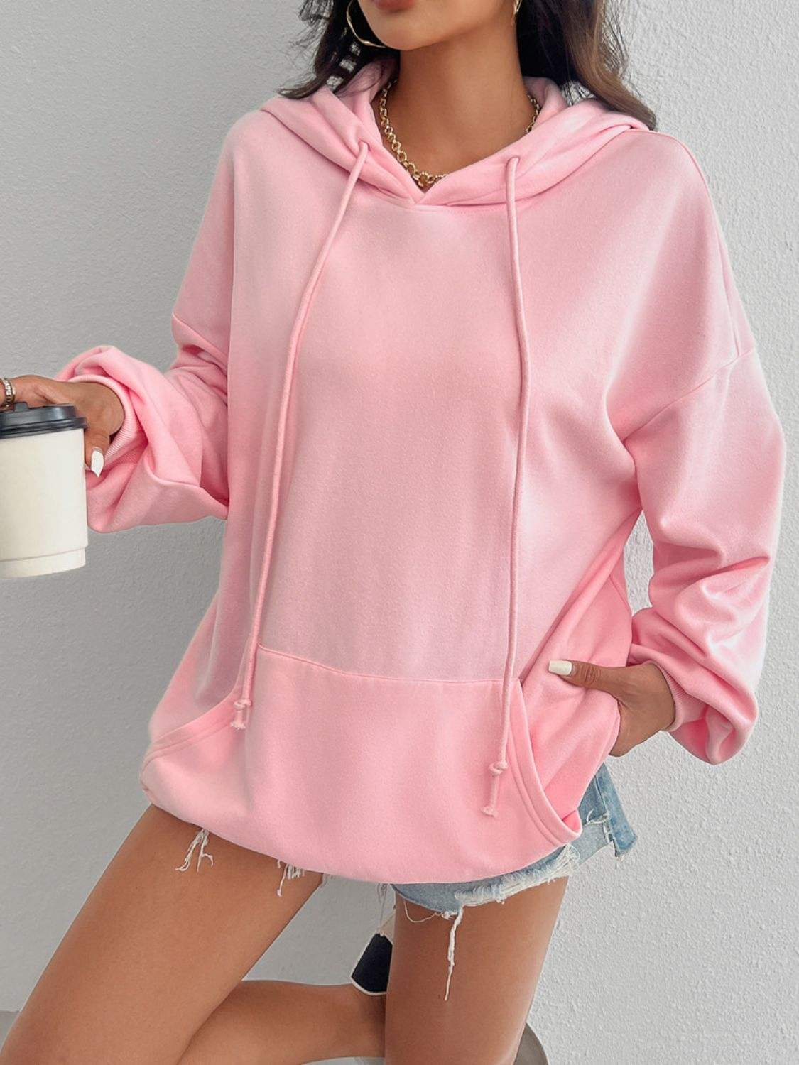 Devine Drawstring Long Sleeve Hoodie - Trendsi - Flyclothing LLC