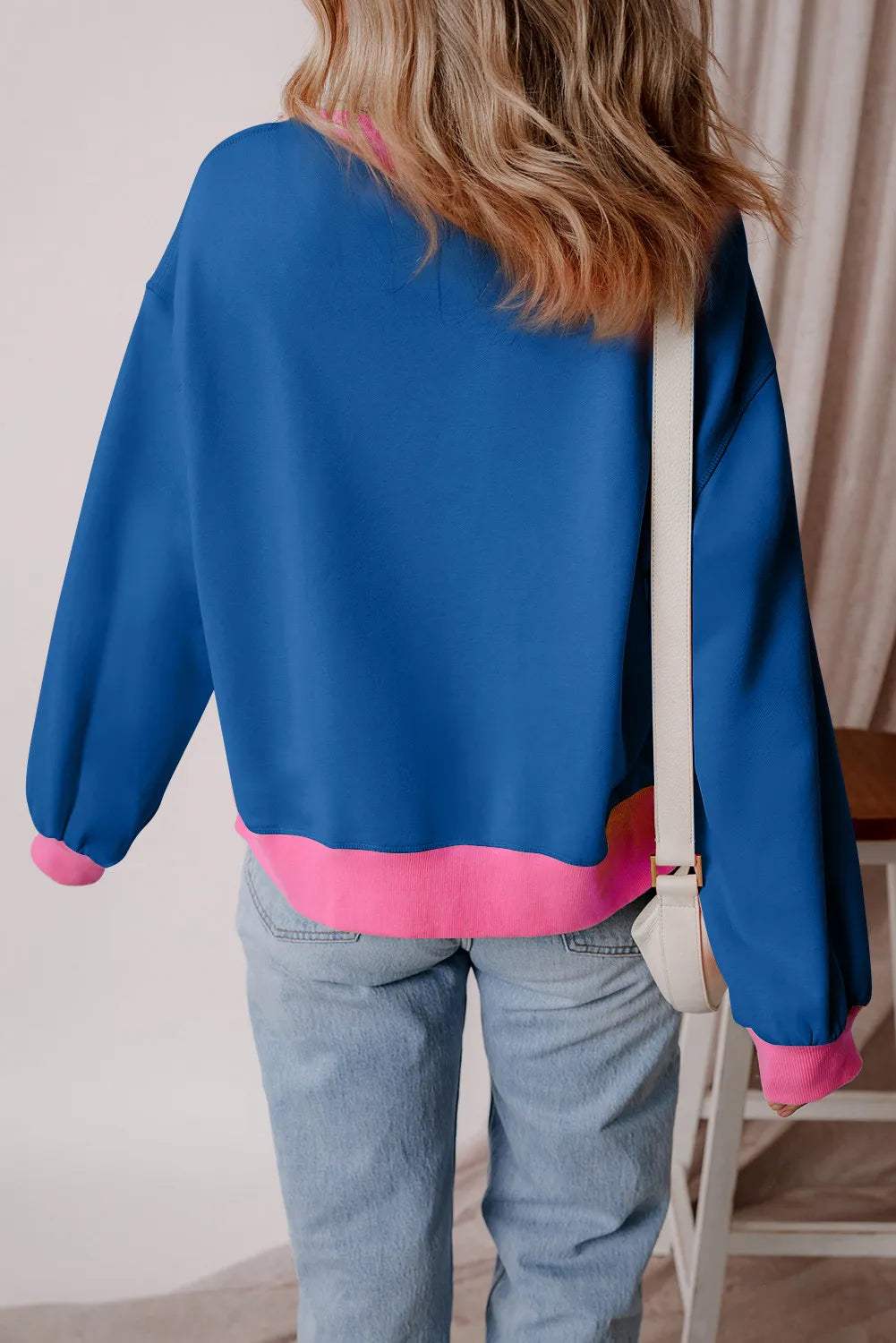 Letter Graphic Contrast Long Sleeve Sweatshirt - Trendsi - Flyclothing LLC