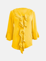 Full Size Ruffled V-Neck Flounce Sleeve Blouse - Trendsi - Flyclothing LLC