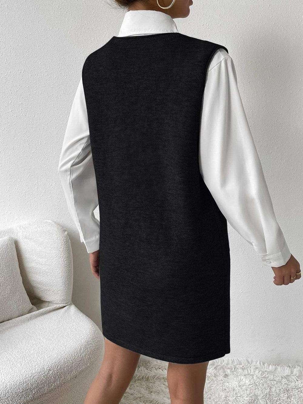 V-Neck Sleeveless Sweater Dress with Pockets - Trendsi - Flyclothing LLC