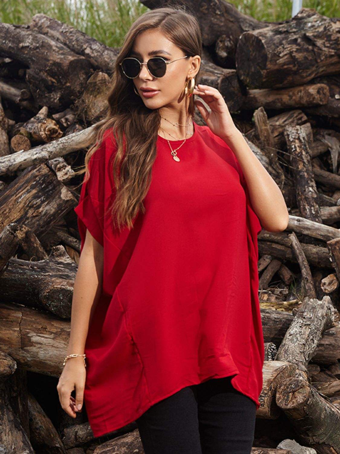 Perfee Round Neck Short Sleeve T-Shirt - Trendsi - Flyclothing LLC