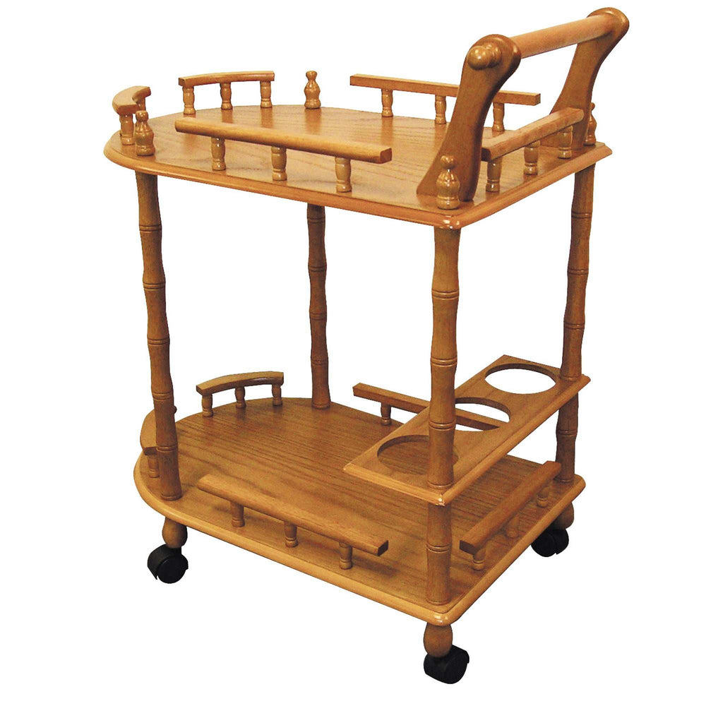 Oak Irregular Rolling Bar Cart With Wine Storage - Homeroots - Flyclothing LLC