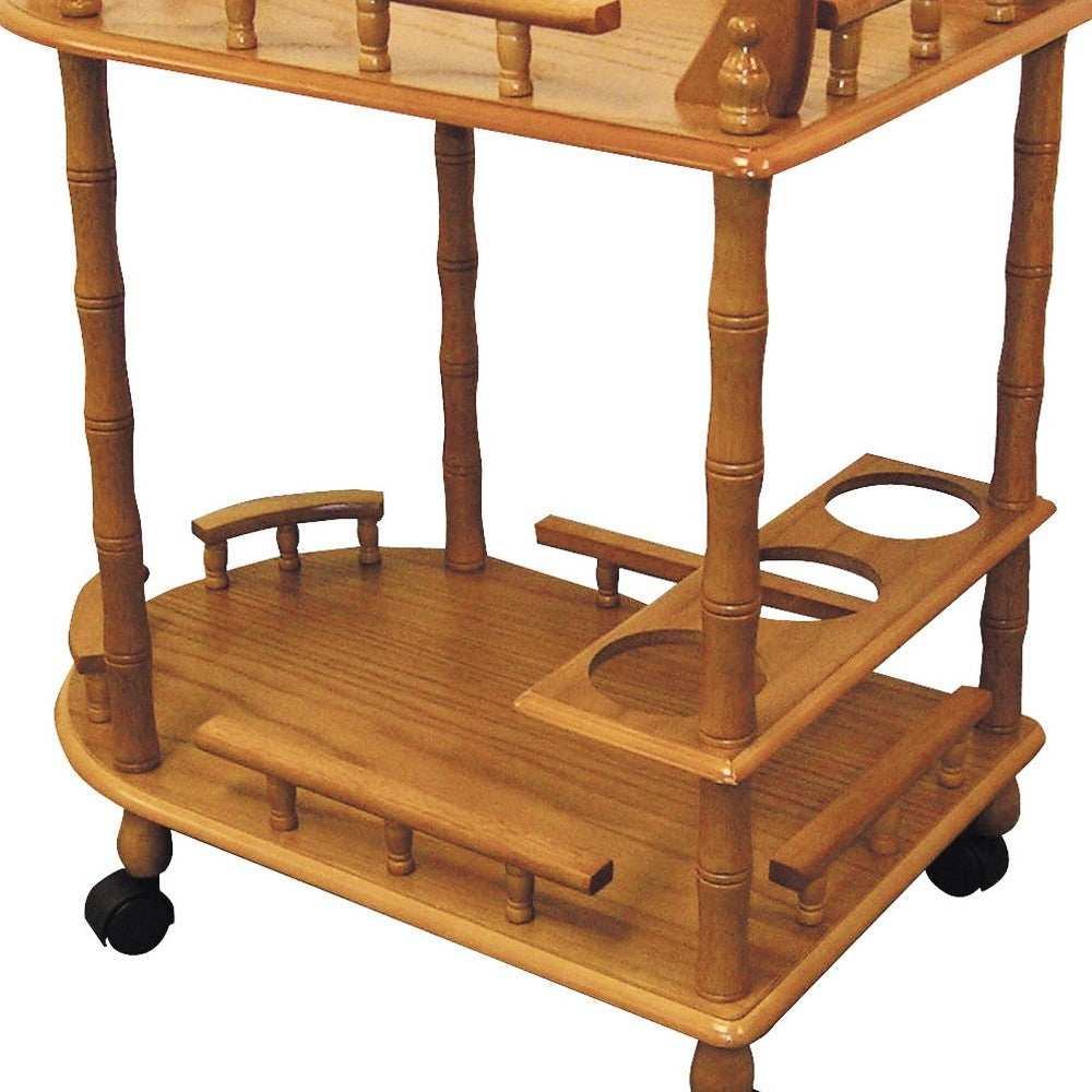 Oak Irregular Rolling Bar Cart With Wine Storage - Homeroots - Flyclothing LLC