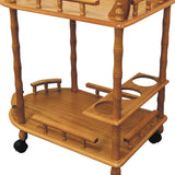 Oak Irregular Rolling Bar Cart With Wine Storage