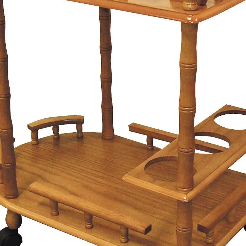 Oak Irregular Rolling Bar Cart With Wine Storage - Homeroots - Flyclothing LLC