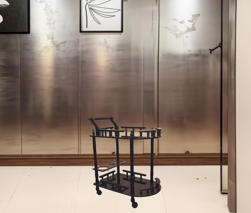 24" Dark Brown Rolling Bar Cart - Homeroots - Flyclothing LLC