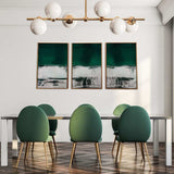 Set Of Three Three Piece Deep Green Black and White Abstract Canvas Wall Art Gold Floater Frame Print Wall Art - Homeroots - Flyclothing LLC