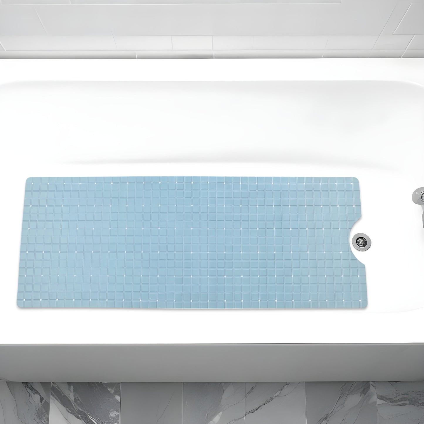 40" Light Blue Geometric Tiles Non Slip Bathtub Mat - Homeroots - Flyclothing LLC