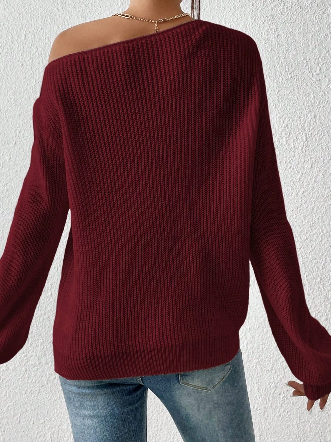 Honey Single Shoulder Long Sleeve Sweater - Trendsi