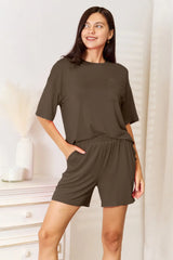 Basic Bae Bamboo Full Size Round Neck Drop Shoulder T-Shirt and Shorts Set - ShopBasicbae - Flyclothing LLC