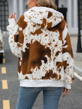 Fuzzy Drawstring Zip Up Hooded Jacket - Trendsi - Flyclothing LLC