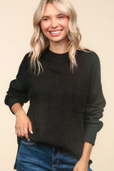 Haptics Mock Neck Side Slit Knit Top - Trendsi