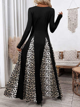 Perfee Leopard Square Neck Long Sleeve Maxi Dress - Trendsi - Flyclothing LLC