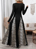 Perfee Leopard Square Neck Long Sleeve Maxi Dress - Trendsi