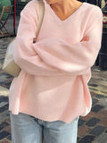 V-Neck Long Sleeve Sweater - Trendsi - Flyclothing LLC