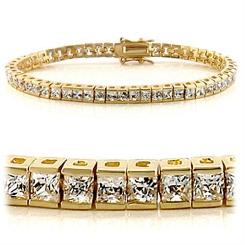 47101 - Gold Brass Bracelet with AAA Grade CZ  in Clear - Alamode