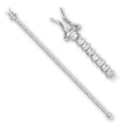 47103 - Rhodium Brass Bracelet with AAA Grade CZ in Clear - Alamode - Flyclothing LLC