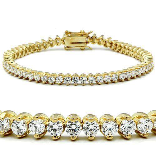 47104 - Gold Brass Bracelet with AAA Grade CZ in Clear - Alamode - Flyclothing LLC