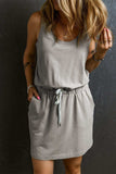 Drawstring Scoop Neck Mini Dress - Trendsi - Flyclothing LLC