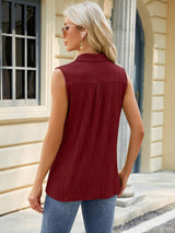 Textured Johnny Collar Tank - Trendsi - Flyclothing LLC