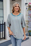 Contrast Striped Round Neck Half Sleeve T-Shirt - Trendsi - Flyclothing LLC