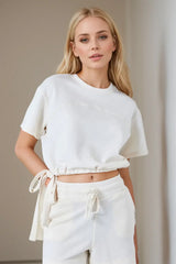 Basic Bae Drawstring Hem Air Scuba Round Neck Short Sleeve T-Shirt - ShopBasicbae - Flyclothing LLC