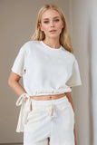 Basic Bae Drawstring Hem Air Scuba Round Neck Short Sleeve T-Shirt - Trendsi - Flyclothing LLC