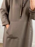 Full Size Casual Drawstring Hooded Sweatshirt Dress Plus Size - Trendsi - Flyclothing LLC
