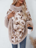 Furry Contrast Three-Quarter Poncho - Trendsi