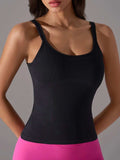 Scoop Neck Active Tank with Detachable Chest Pads - Trendsi - Flyclothing LLC