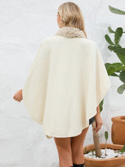 Fuzzy Trim Open Front Poncho - Trendsi