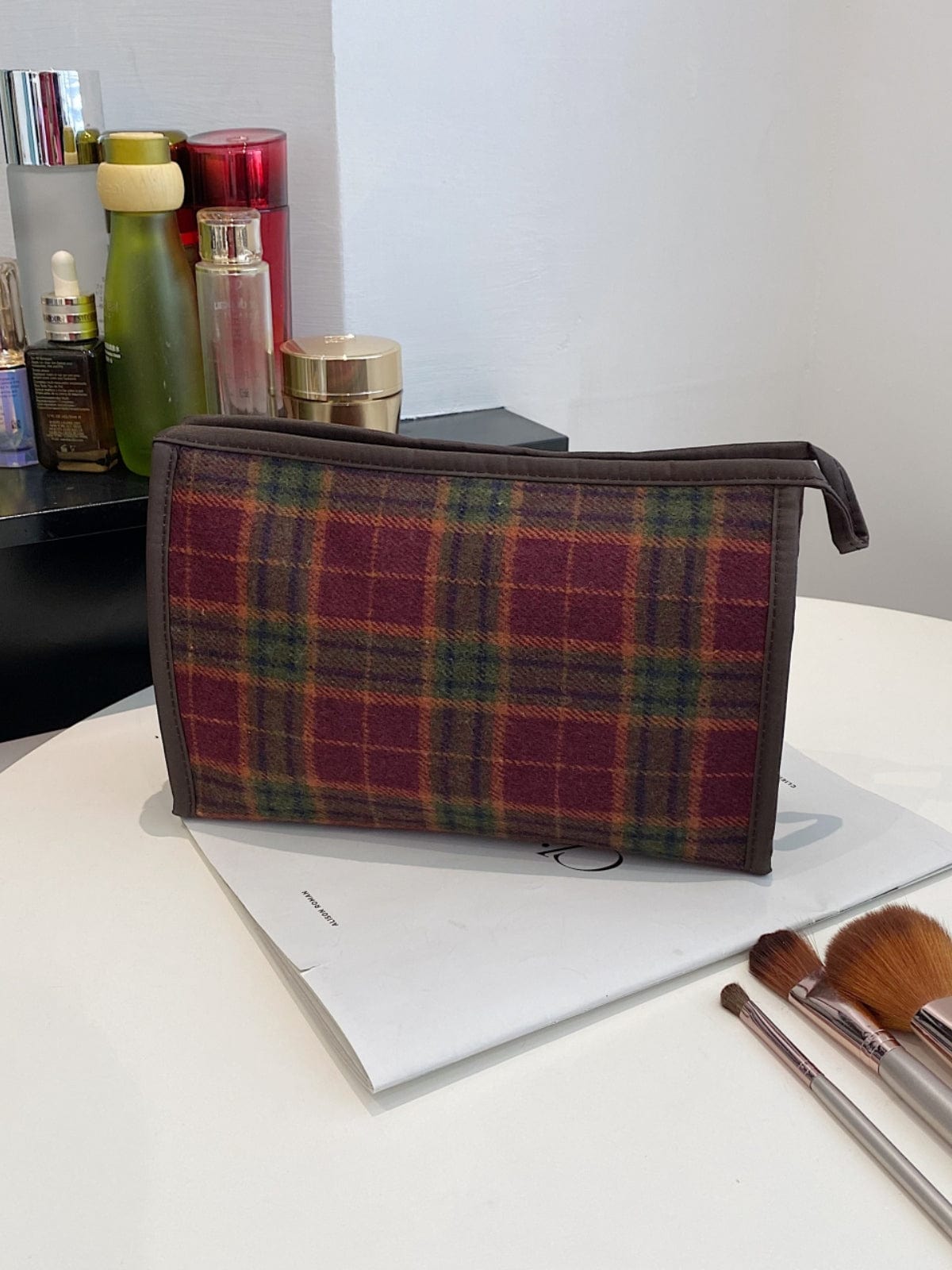 Contrast Plaid Clutch with Zipper - Trendsi