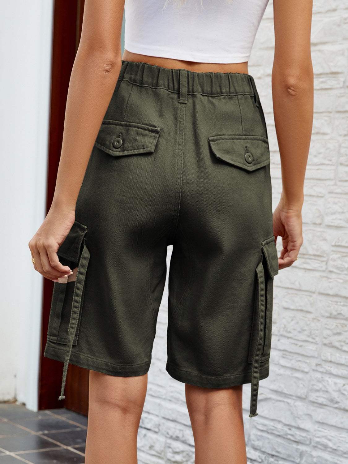 High Waist Denim Shorts with Pockets - Trendsi - Flyclothing LLC