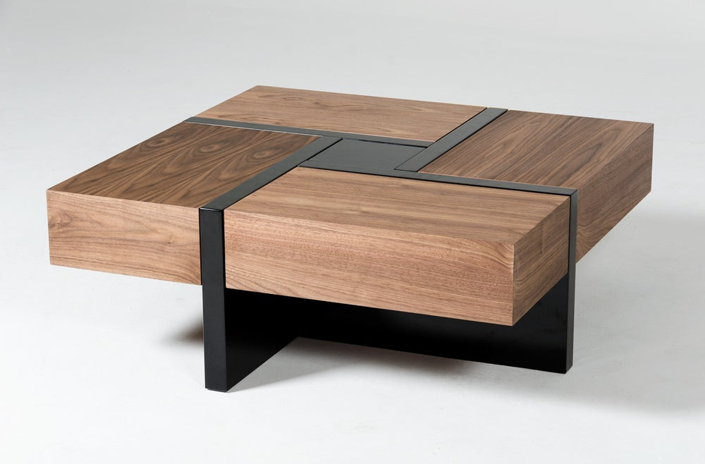 39" Brown and Black and Black Square Coffee Table with Four Drawers - Homeroots