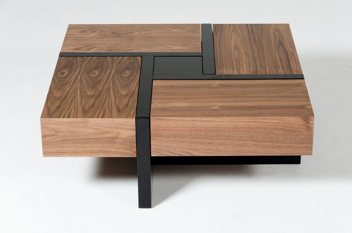39" Brown and Black and Black Square Coffee Table with Four Drawers - Homeroots - Flyclothing LLC