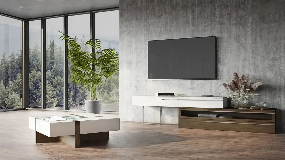 Modern White and Walnut Square Coffee Table with Storage - Homeroots - Flyclothing LLC