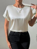 Round Neck Short Sleeve Blouse - Trendsi