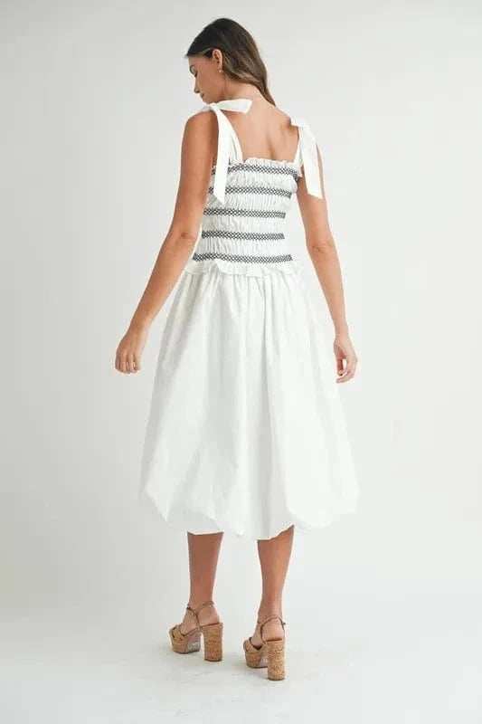 MABLE Smocked Bodice Bubble Midi Dress - Trendsi - Flyclothing LLC