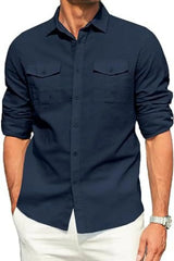 Men's Plus Size Button Down Collared Neck Long Sleeve Shirt - Trendsi - Flyclothing LLC