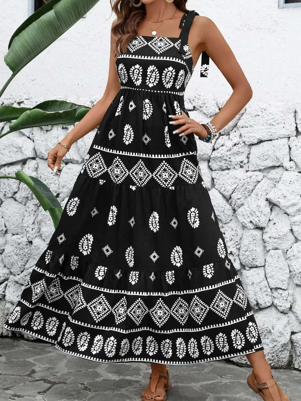 Printed Square Neck Maxi Cami Dress - Trendsi - Flyclothing LLC