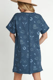 Umgee Full Size French Terry Short Sleeve Round Neck Dress Plus Size - Trendsi