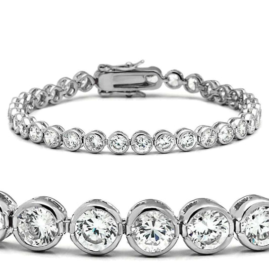 47201 - Rhodium Brass Bracelet with AAA Grade CZ in Clear - Alamode - Flyclothing LLC