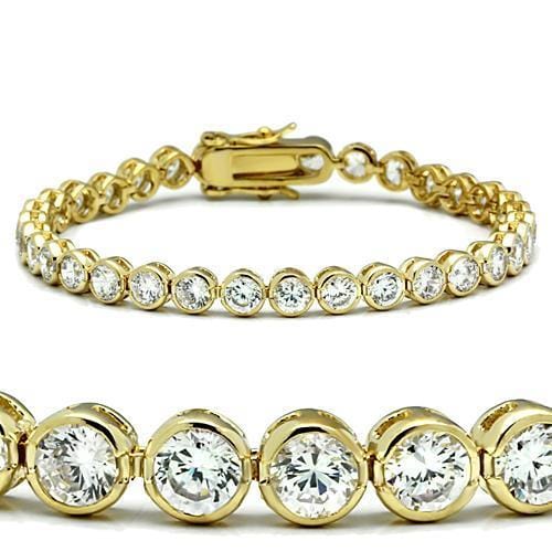 47202 - Gold Brass Bracelet with AAA Grade CZ  in Clear - Alamode