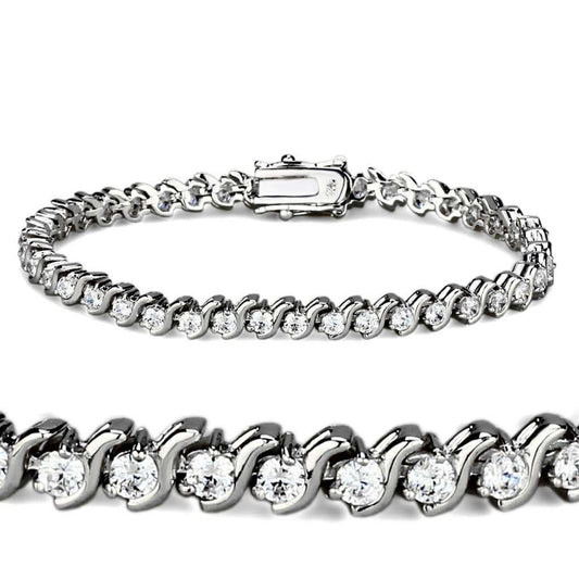 47203 - Rhodium Brass Bracelet with AAA Grade CZ in Clear - Alamode - Flyclothing LLC