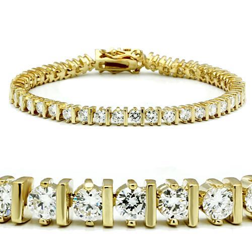 47205 - Gold Brass Bracelet with AAA Grade CZ  in Clear - Alamode
